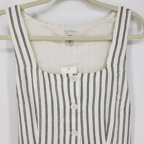 a new day Striped Button Front Sun Dress XL Linen Blend Mini Cream Black - Picture 6 of 11
